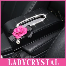 Ladycrystal Высокое Качество ИСКУССТВЕННАЯ Кожа Авто Багажнике Автомобиля Tissue Box Симпатичные Камелия Горный Хрусталь Tissue Box