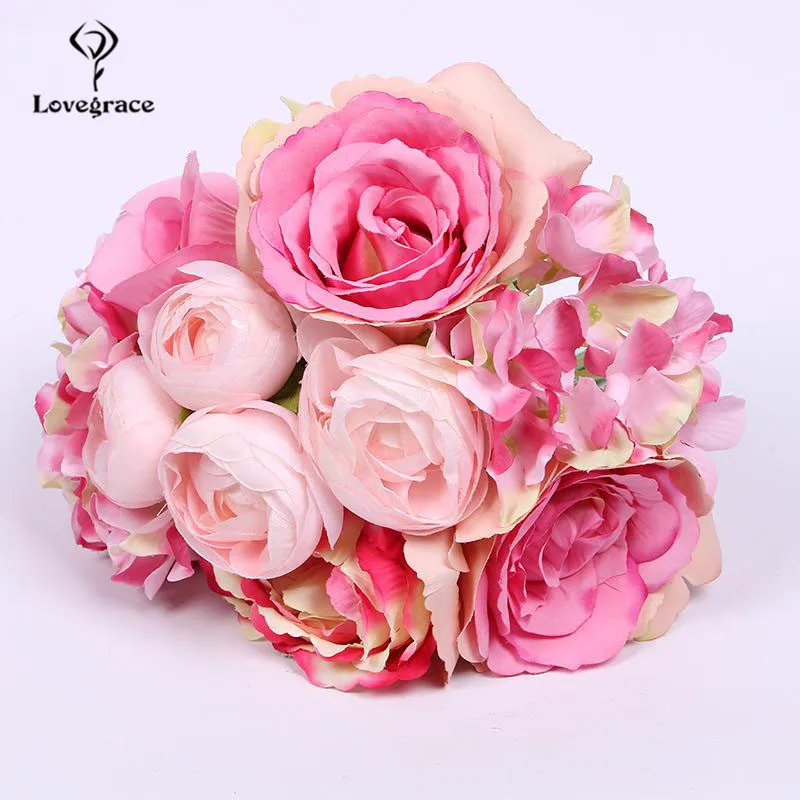 wedding bouquet roses peony artificial flowers  (30)