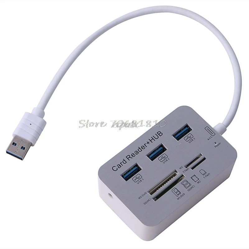 

New Portable Card Reader 3 Port Aluminum USB 3.0 Hub With MS SD M2 TF Multi-In-1 Drop ship