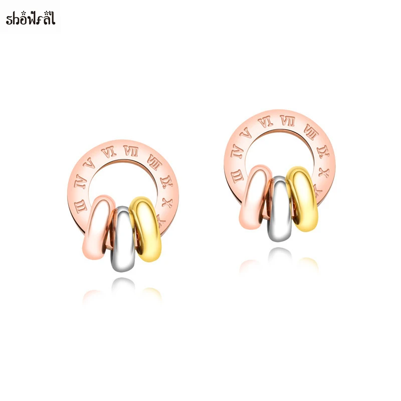 Круглые серьги, болгарийские ювелирные изделия, римские цифры, серьги-гвоздики, розовое золото, серебро, титановая сталь, серьги для женщин и девушек