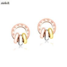 Круглые серьги, болгарийские ювелирные изделия, римские цифры, серьги-гвоздики, розовое золото, серебро, титановая сталь, серьги для женщин и девушек