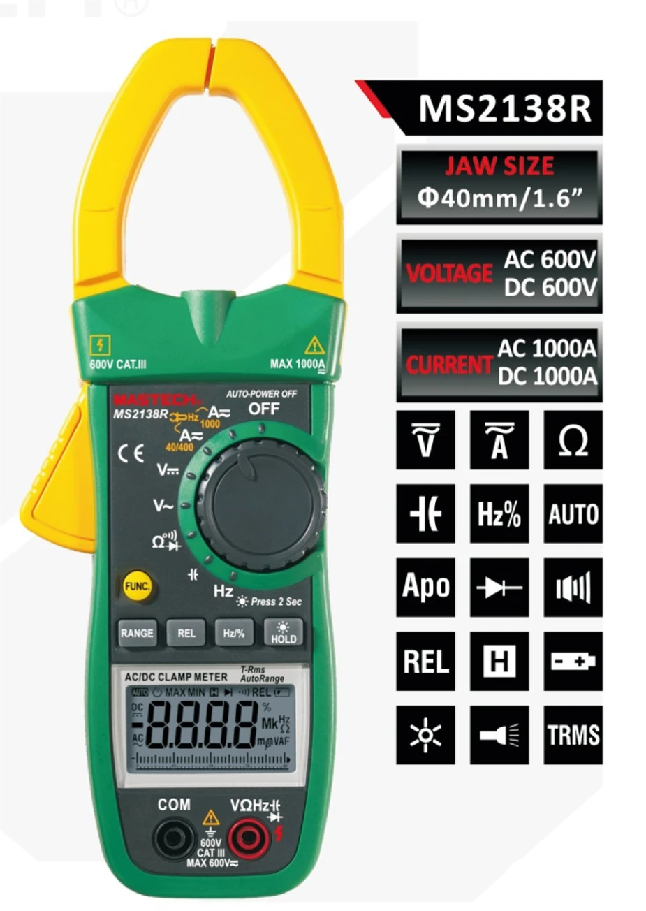 

Selling MASTECH MS2138R 4000 Counts Digital AC DC Clamp Meter Multimeter Voltage Current Capacitance Resistance Tester