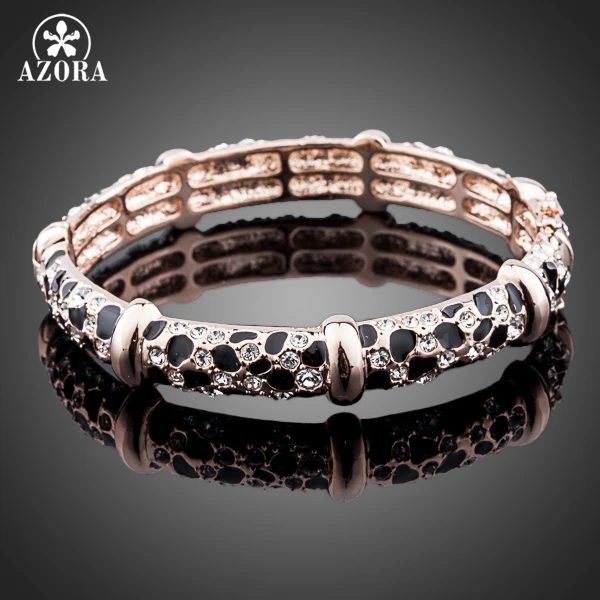 AZORA Brand Design Rose Gold Color Leopard with Rhinestones Bangle Bracelet TB0025