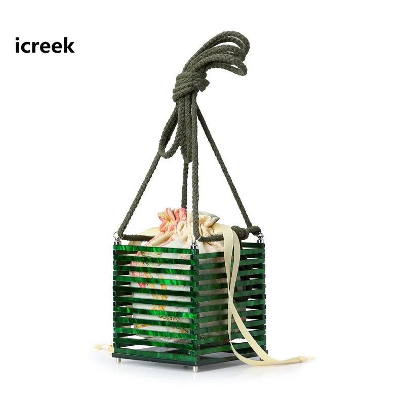 

New arrival hollow out square characteristic box bag brand design acrylic beach bags drawstring shoulder bag handtassen clutch