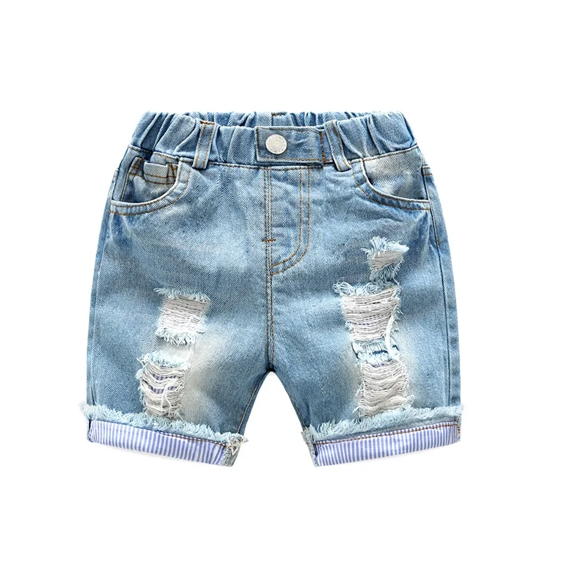 Новые дырявые джинсовые шорты для маленьких мальчиков, штаны детские летние светло-голубые джинсовые шорты для мальчиков, хлопковая детская одежда с эластичной резинкой на талии, 2-6Y - Цвет: Light Blue