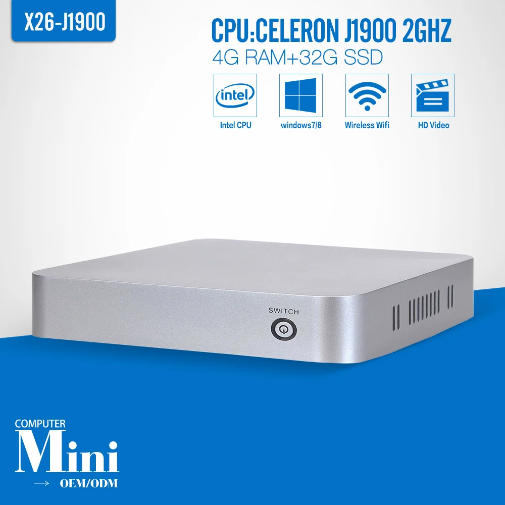 POS Computer embedded win7 server mini pc X26-J1900 network quad-core 4g ram 32g ssd build-in-wifi support external