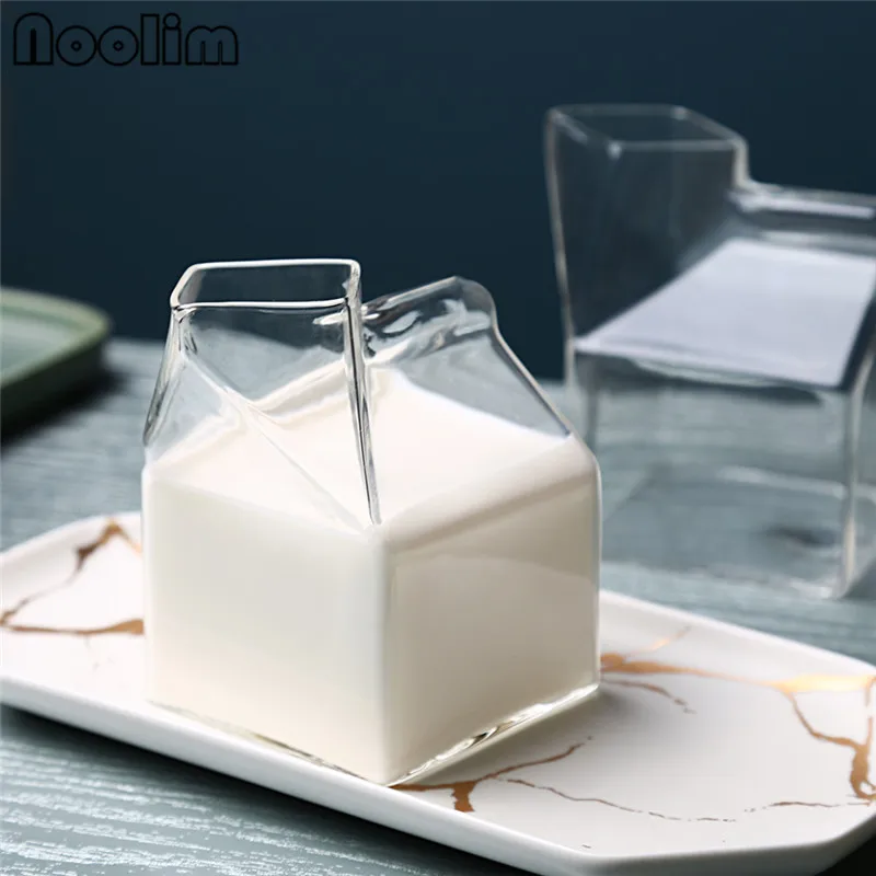 

Creative Square Milk Cup Home-use High Temperature Resistance Milk Box Glass Transparent Milk Box Breakfast Cup