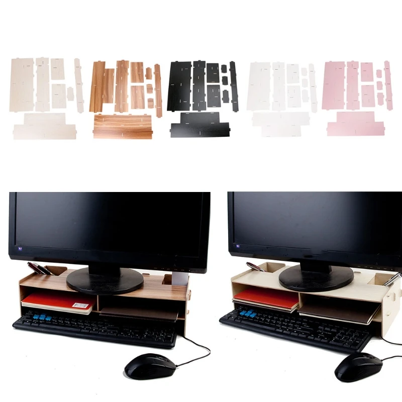 Us 18 5 22 Off Black Monitor Stand Wood Holder Desktop Riser Tv Desk Organizer Box For Computer Laptop In From