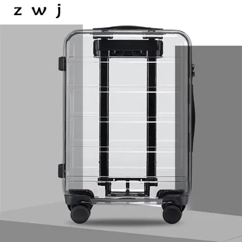 

20 inch Brand Rolling Luggage Suitcases and Travel Bags Carry On Hand Trolley Case 4 Wheels Spinner Transparent Luggage