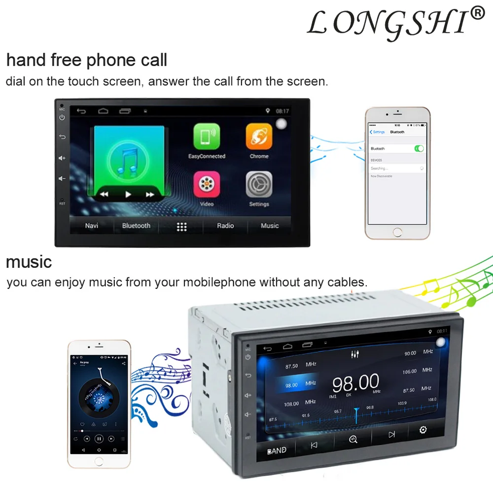 Автомобильный мультимедийный плеер LONGSHI Android 6 0 Bluetooth дюймов 7 2