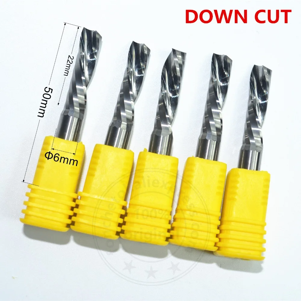 5 PCS 6*22mm One Single Flute Down Cutter,Left Helical tungsten Carbide