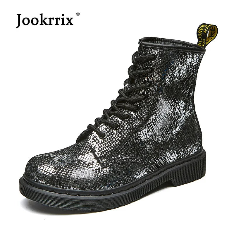

Jookrrix 2018 Autumn Fashion Brand Girl Boots Lady Real Leather Shoes Women Martin Boots Cross-tied Breathable Black Cobra Soft