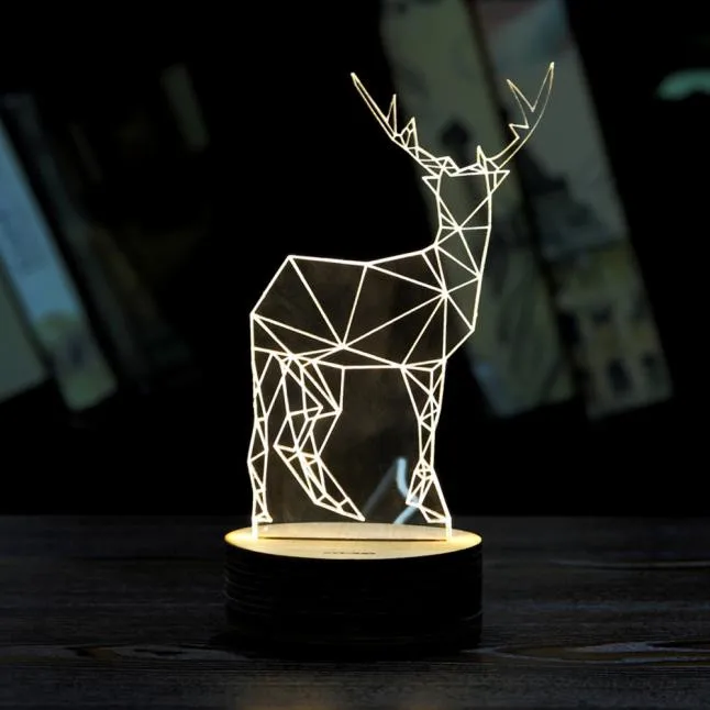 

2017 Christmas Deer 3D Unique Lighting Effects Optical Illusion Decor LED Table Lamp Mini Decoration kerstverlichting