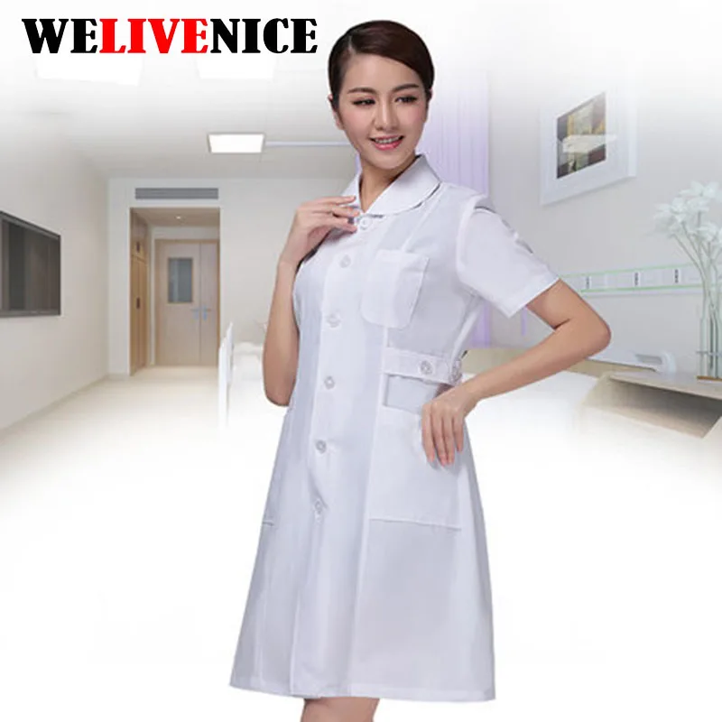 Nurse Uniform Hospital Lab Coat Scrubs Women Short Sleeve Medical Dress