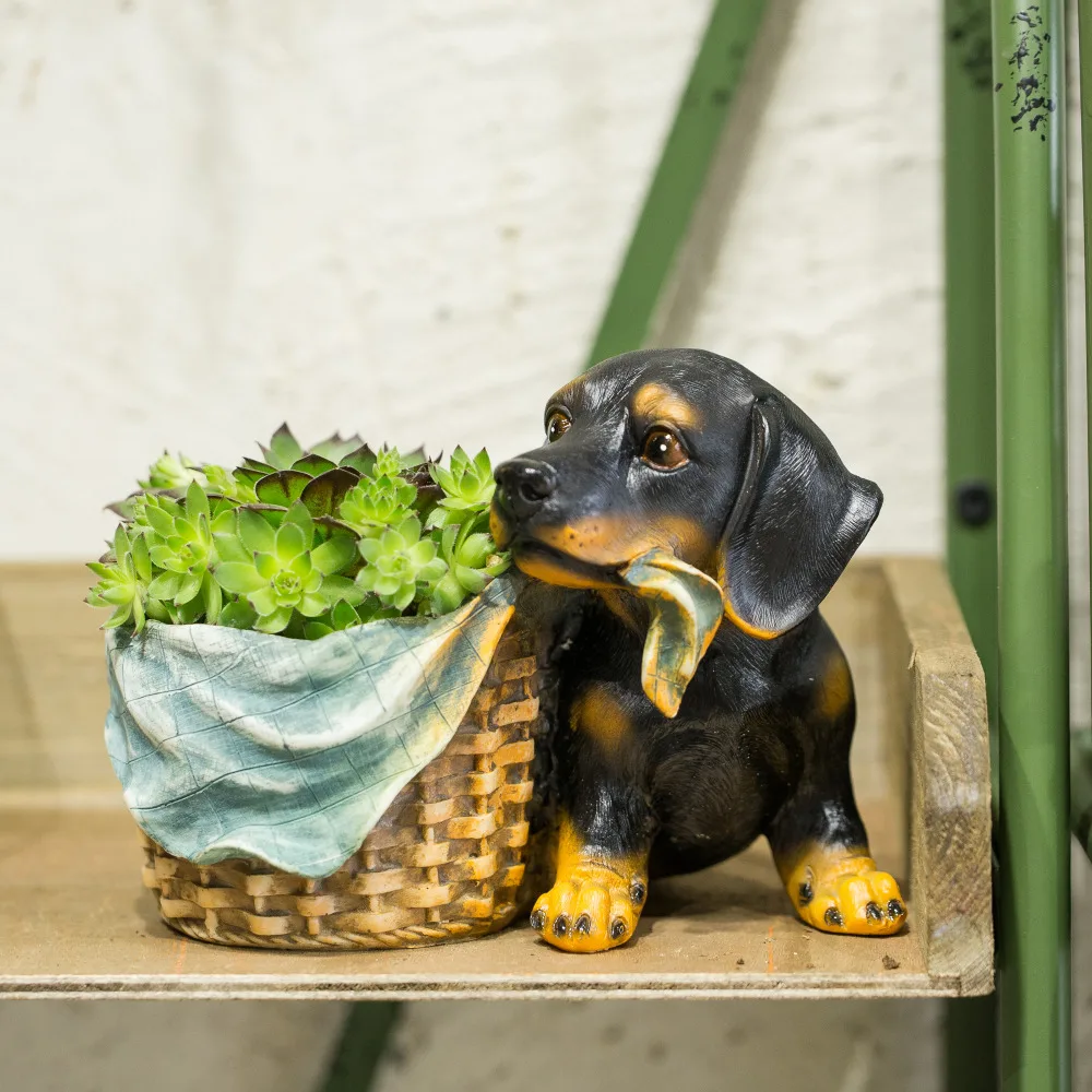 Милый цветочный горшок из смолы в форме собаки каваи, декоративный цветочный горшок в форме суккулентов для дома