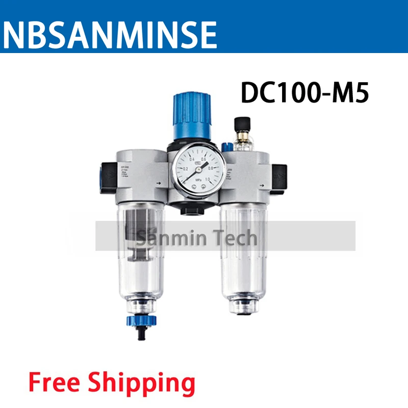 

NBSANMINSE DC 200 1/8 1/4 3/8 1/2 3/4 1 OC DC Filter Regulator Lubricator Auto Drain M5 1/8 Port Mini Type for Automation parts