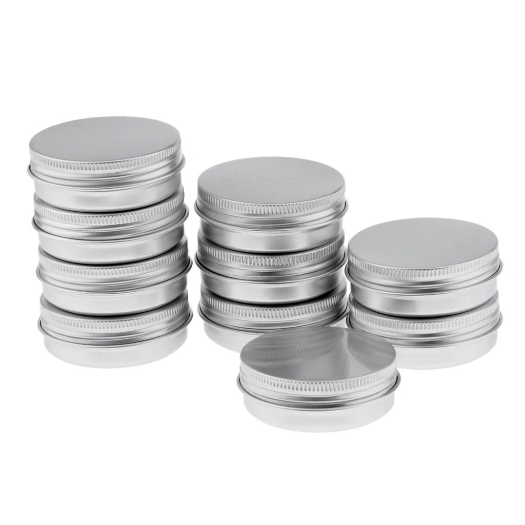 10 Empty Aluminum Tins Cans With Screw Lids Box Container Jar Top Round 40g 1.4oz