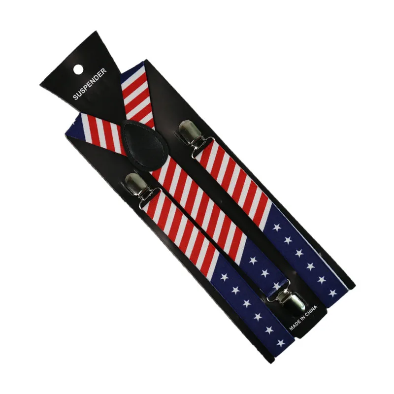 1 дюймов широкий США американский флаг узор подтяжки серьга унисекс-на звезды подтяжки эластичные тонкие подтяжки Мужские Женские
