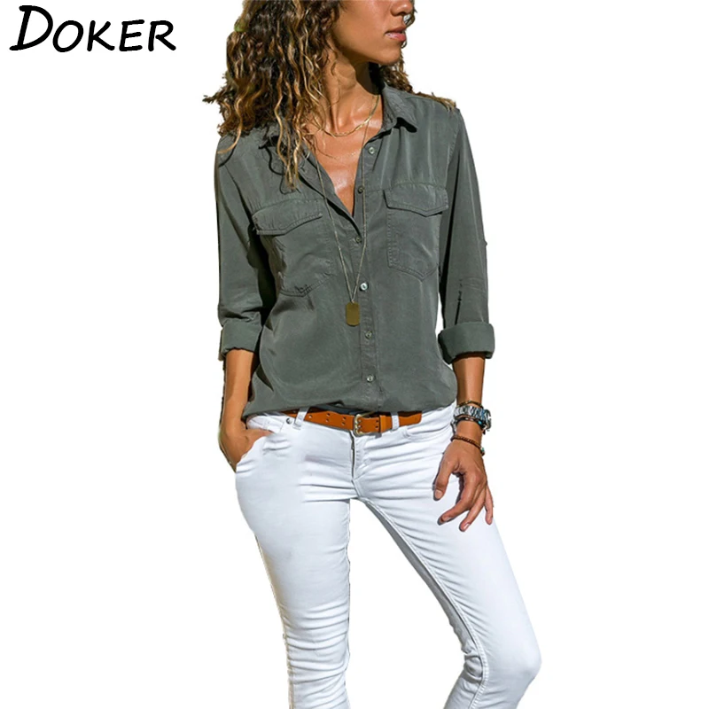 

5XL Women Long Sleeve Blouses 2019 Vintage Turn-down Collar Pockets Shirt Cotton Blouse Shirt Casual Plus Size Tops