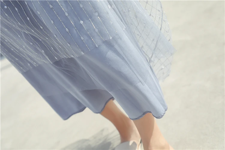 Colorfaith 2019 Frauen Casual Mesh Ausgestelltes Perlen Lange Tutu Rock Frühling Sommer Gefaltete Süße Ballkleid Hohe Taille Weibliche SK7109