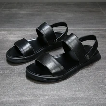 Дизайнерские водонепроницаемые пляжные черные итальянские мужские сандалии с открытым носком; летняя кожаная обувь; модная подиумная обувь на ремешке; размеры 38-44;