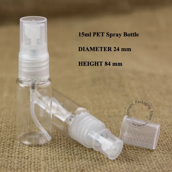 

Promotion 50pcs/lot 15ml PET Liquid Plastic Spray Bottle Women 1/2OZ Cosmetic Atomizer Lid Perfume Small Refillable Pot