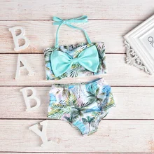 2 шт./компл., милый детский купальник, Кокосовая волновая печать, слинги для девочек, раздельные купальники, пляжная одежда для бассейна, костюм D20