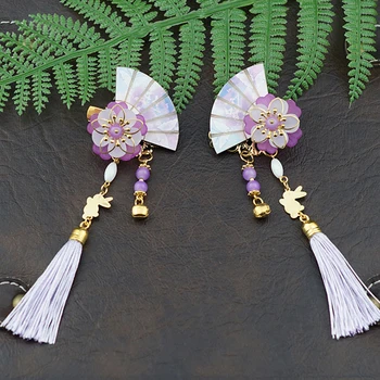 1 pc Vintage Fan Cherry Blossom Tassel Hair Clips Hairpin Hanfu Chinese Traditional Headdress Handmade Hair Fan Cherry Blossom Tassel Hair Clips