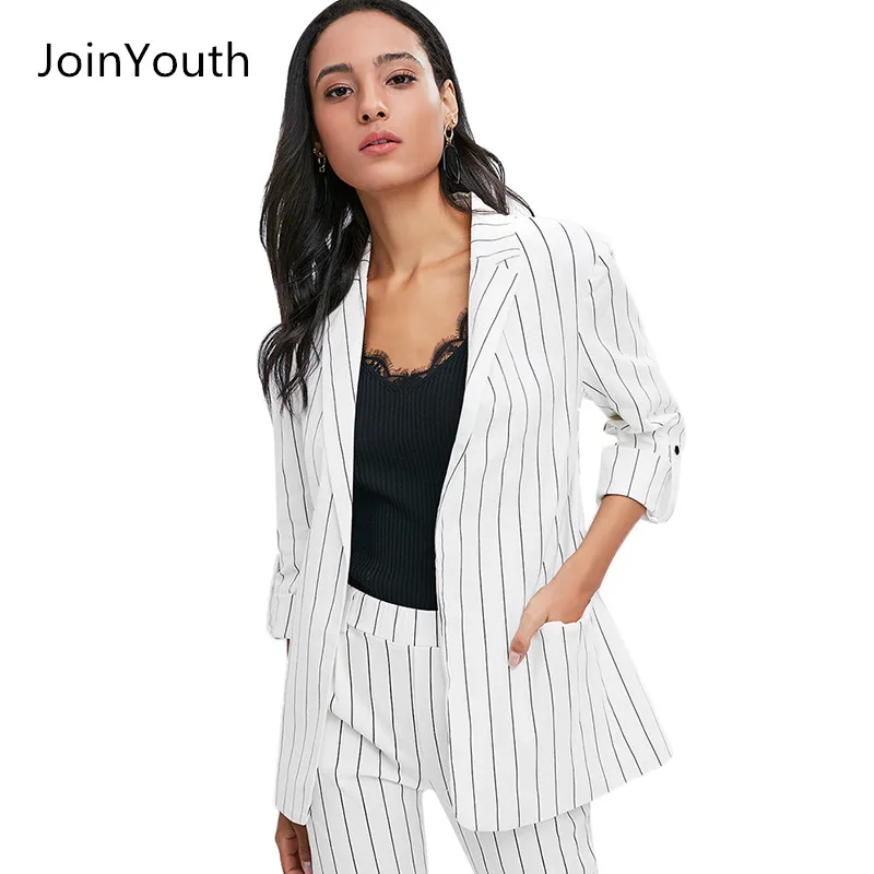 JoinYouth модные рабочие брючные костюмы комплект из 2 предметов для женщин Полосатый