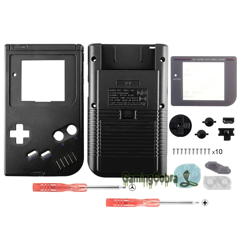 Black Solid Full Housing Shell Buttons with Screen Len for Nintendo DMG-01 Gameboy - GBF003