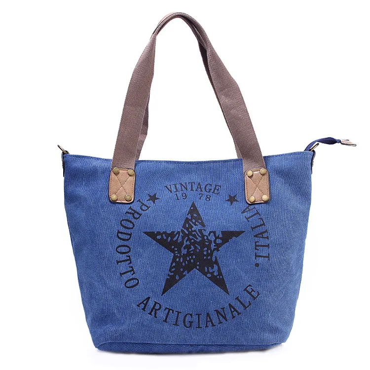 Большая звезда напечатаны винтажные холщовые сумки на плечо для женщин Новая повседневная сумка большая емкость дорожная сумка для женщин Bolsos PJL088