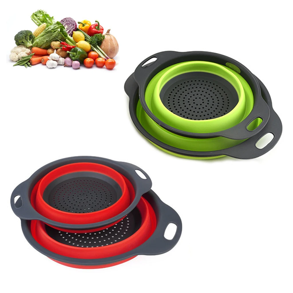 Foldable Strainer Creative Round Fruit Vegetable Washing Basket Space-Saving Storage Silicone Colander Strainer Kitchen Tools