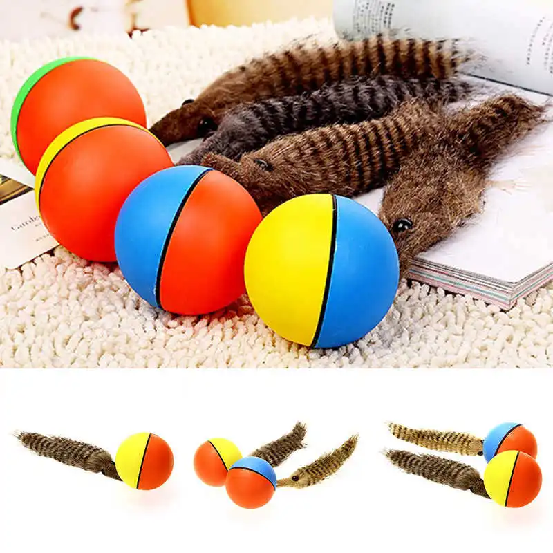 1PC Funny Pet Dog Puppy Cat Motorized Rolling Ball with Weasel Appears Jump Toy