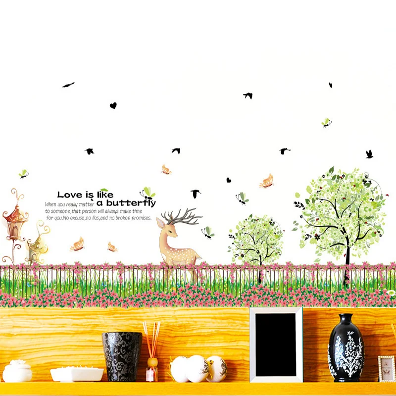 Flower Grass Fence Corner Line Wall Stickers Vinyl Diy Garden Fence Wall Decals For Living Room Kids Room Home Decor Stickers Wall Decals Wall Stickerdecorative Stickers Aliexpress