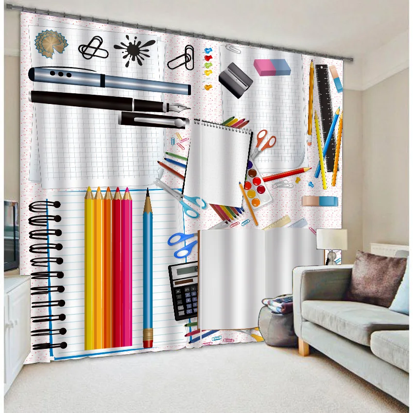 

School supplies tools 3D digital photo printing curtain fabric blackout