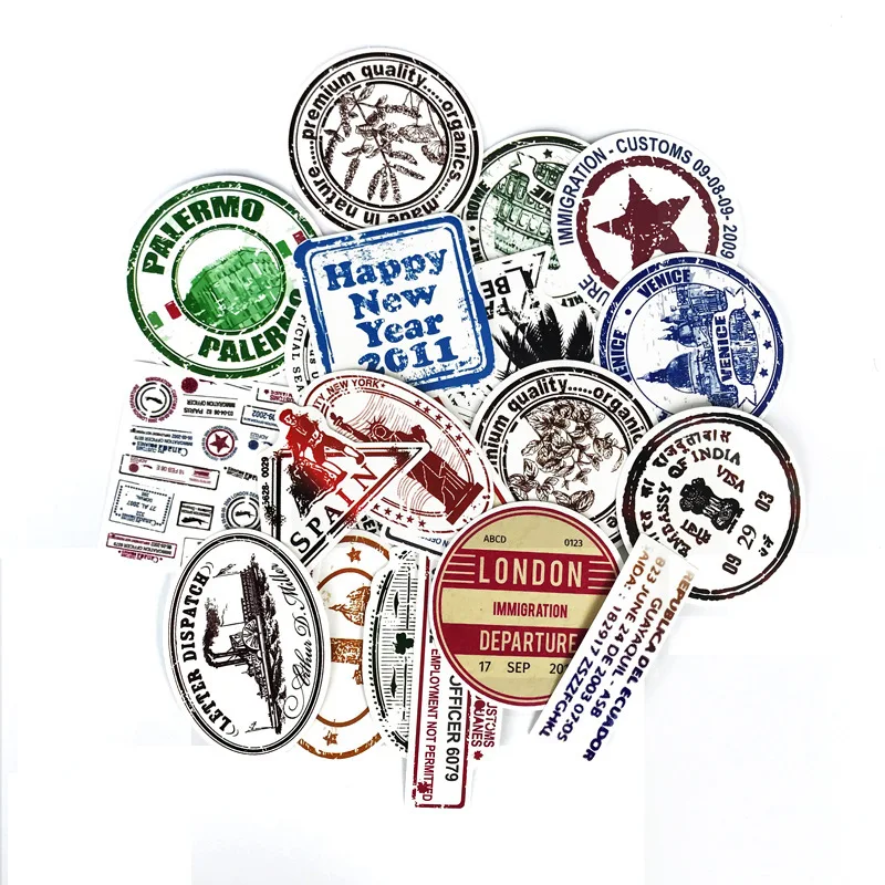 [A LOT]   Personality Retro Postmark Stamp Aviation Sticker European and American Wind RIMOWA Sticker Travel Suitcase Sticker