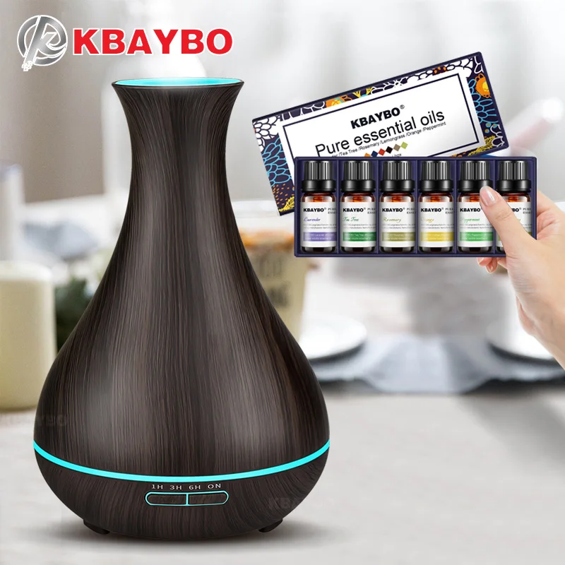 

KBAYBO 400ml Essential Oil Diffuser Dark Wood Grain Ultrasonic Aroma Cool Mist Humidifier for Office Bedroom Baby Room 2018