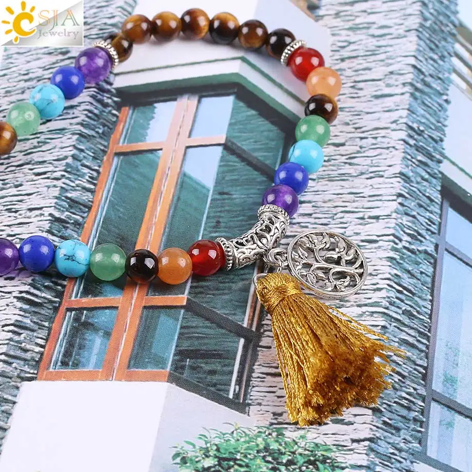 Natural Gem Stone Bracelet Rose Quartz Tiger Eye 108 Mala Prayer Beads Healing Wrap Bracelets 7 Chakra Meditation Jewelry E662 39