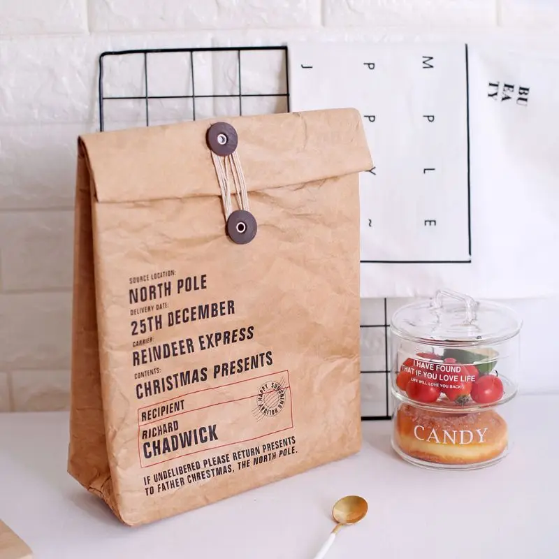 

Brown Paper Lunch Bag Reusable Box Sack Durable Insulated Thermal Paper Bag Snack Cooler Picnic Container