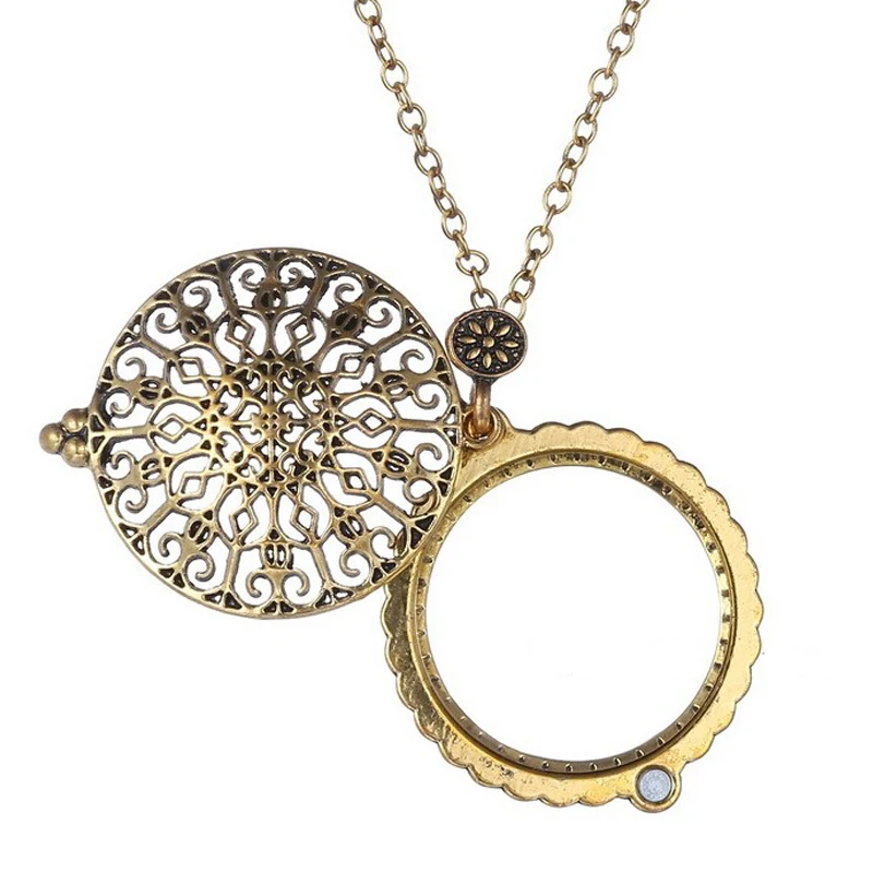 Retro Antique Statement Necklace Shellhard Crystal Cat Magnifying Glass Pendant Long Chain Necklace Fashion Jewelry For Women