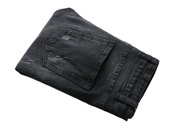 

New Autumn winter Ripped Men Solid Cotton Jeans Brand Robin Hip Hop Full Length Mid Black Color dropshipping Top Fashion pants