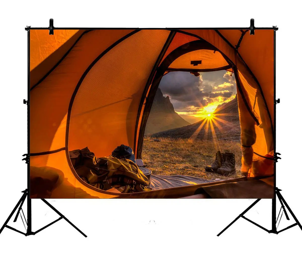 

5x7ft Tent Camping Mountain Sunrise Polyester Photo Background Portrait Backdrop