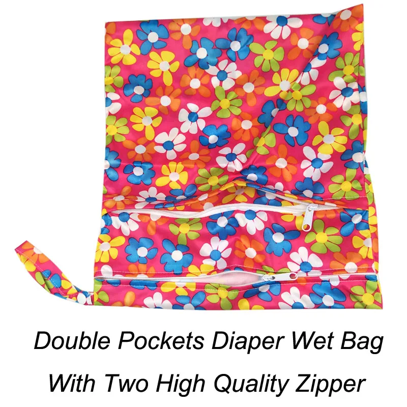 Многоразовая мокрая сумка на молнии, моющаяся, водонепроницаемая, с принтом, для ухода за ребенком, тканевая сумка для подгузников, двойные карманы, сухая, дорожная, 30*36 см, сумки для подгузников