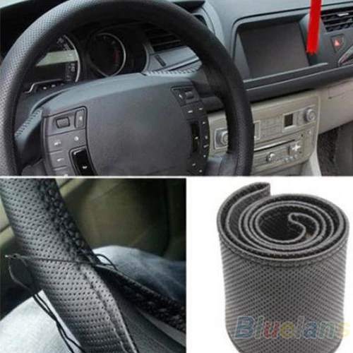 

New Leather DIY Car Steering Wheel Cover With Needles and Thread 3 Color Choose 8OUW