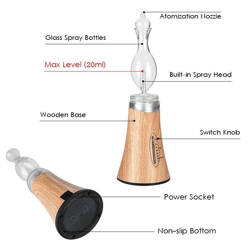  Waterless Essential Oil Diffuser Glass Aroma Diffusers Aromatherapy Nebulizer Difusor Aromaterapia 
