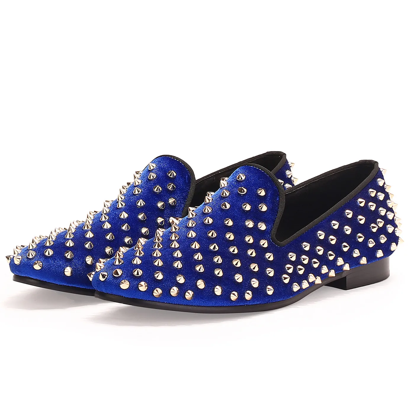 Harpelunde Slip On Studs Men Shoes Blue Dress Shoes Spikes Blue Velvet