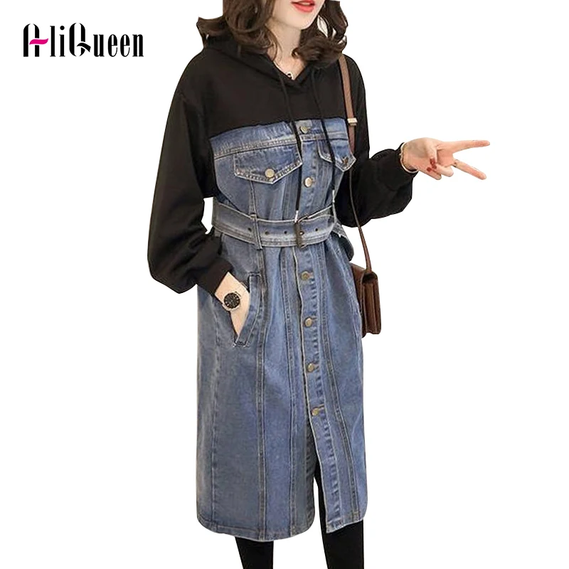 Women Hooded Denim Dress 2019 Autumn 