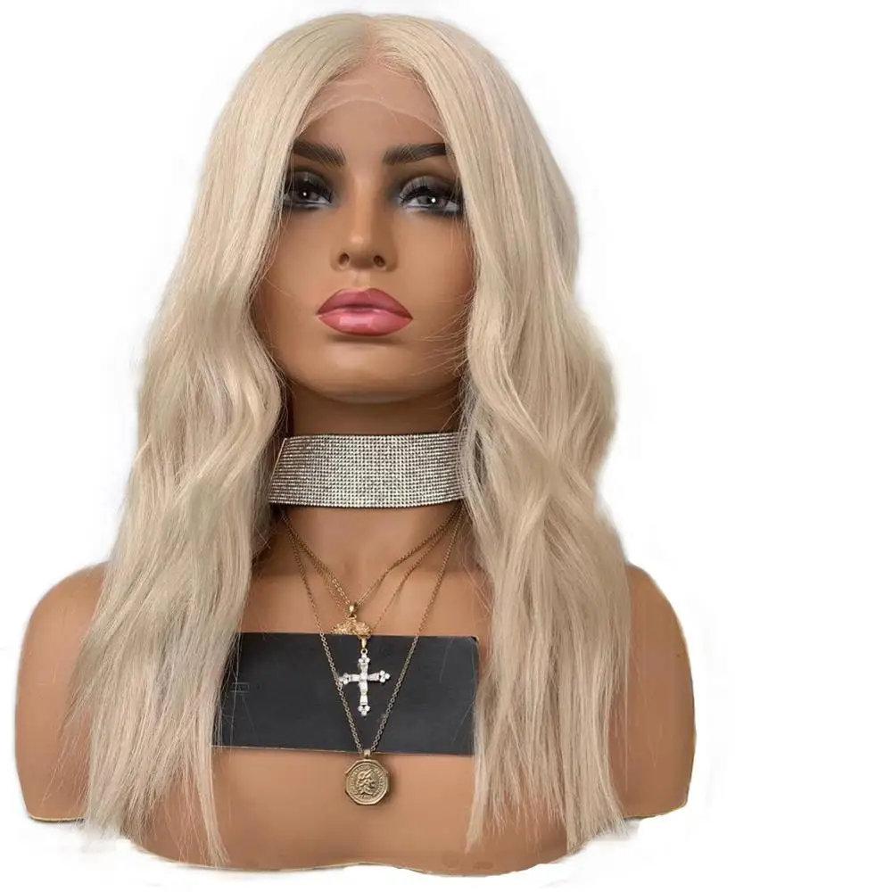 

RONGDUOYI M Part Platinum Blonde Natural Wave Synthetic Lace Front Wigs for Women Short Bob Hair Style Glueless Cosplay Wig