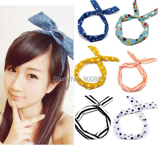 

Sweet Cute Lady Girls Rabbit Ear Headband Ribbon Chiffon Headband Hair Band Polka Dot/Stripe Fashion Summer Beach Hair Jewelry