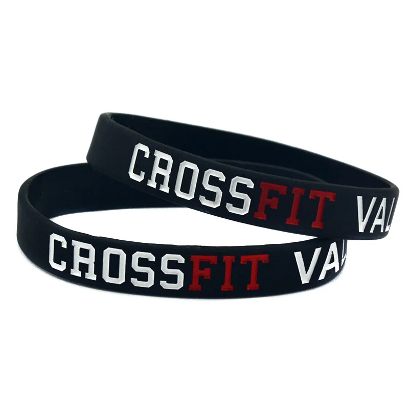 

OneBandaHouse 1PC Ink-Filled Logo CrossFit Valiance Silicone Wristband Sport Bracelet Adult Size